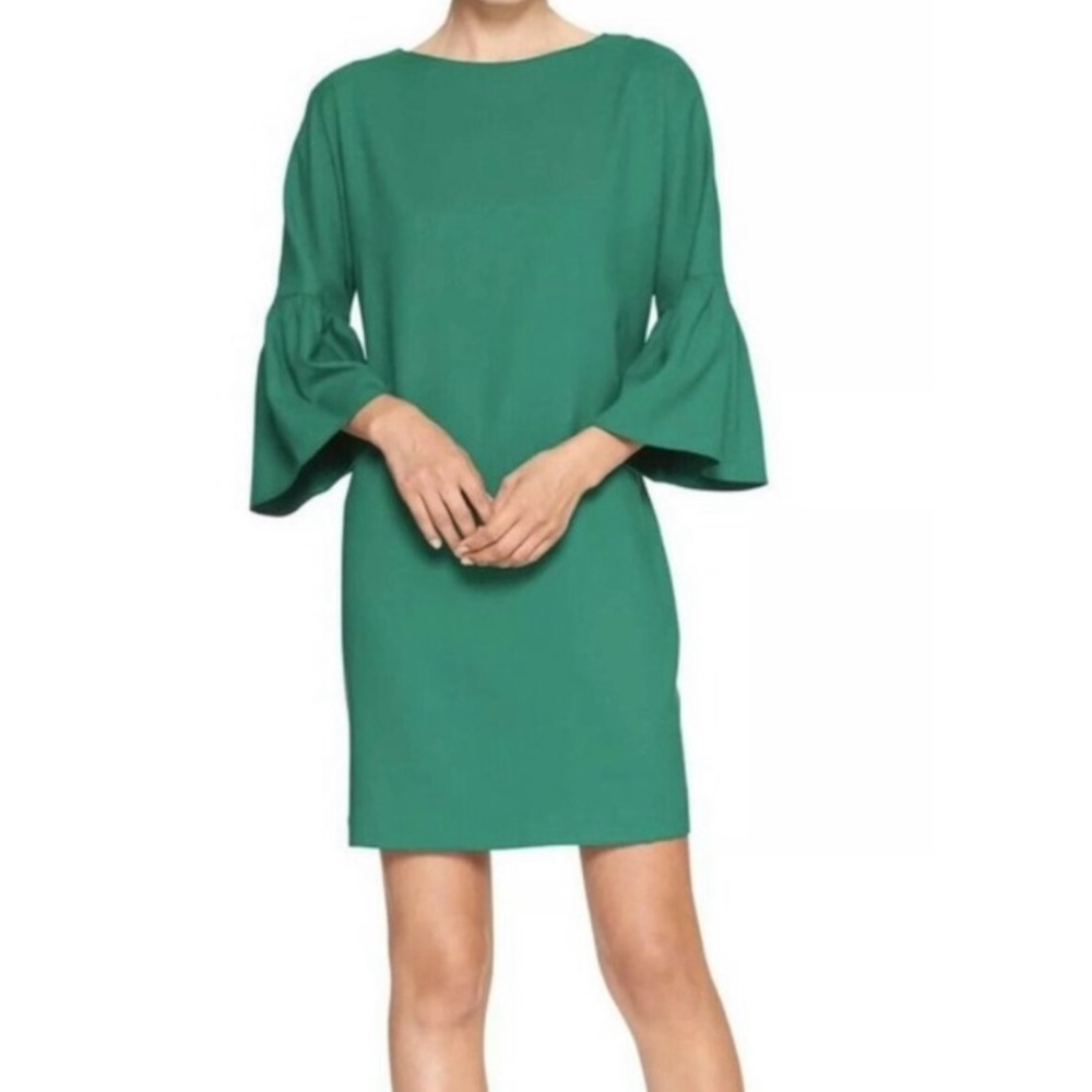 Banana Republic Green Sheath Dress with Bell Sleeves - Ruffle sleeve mini dress
